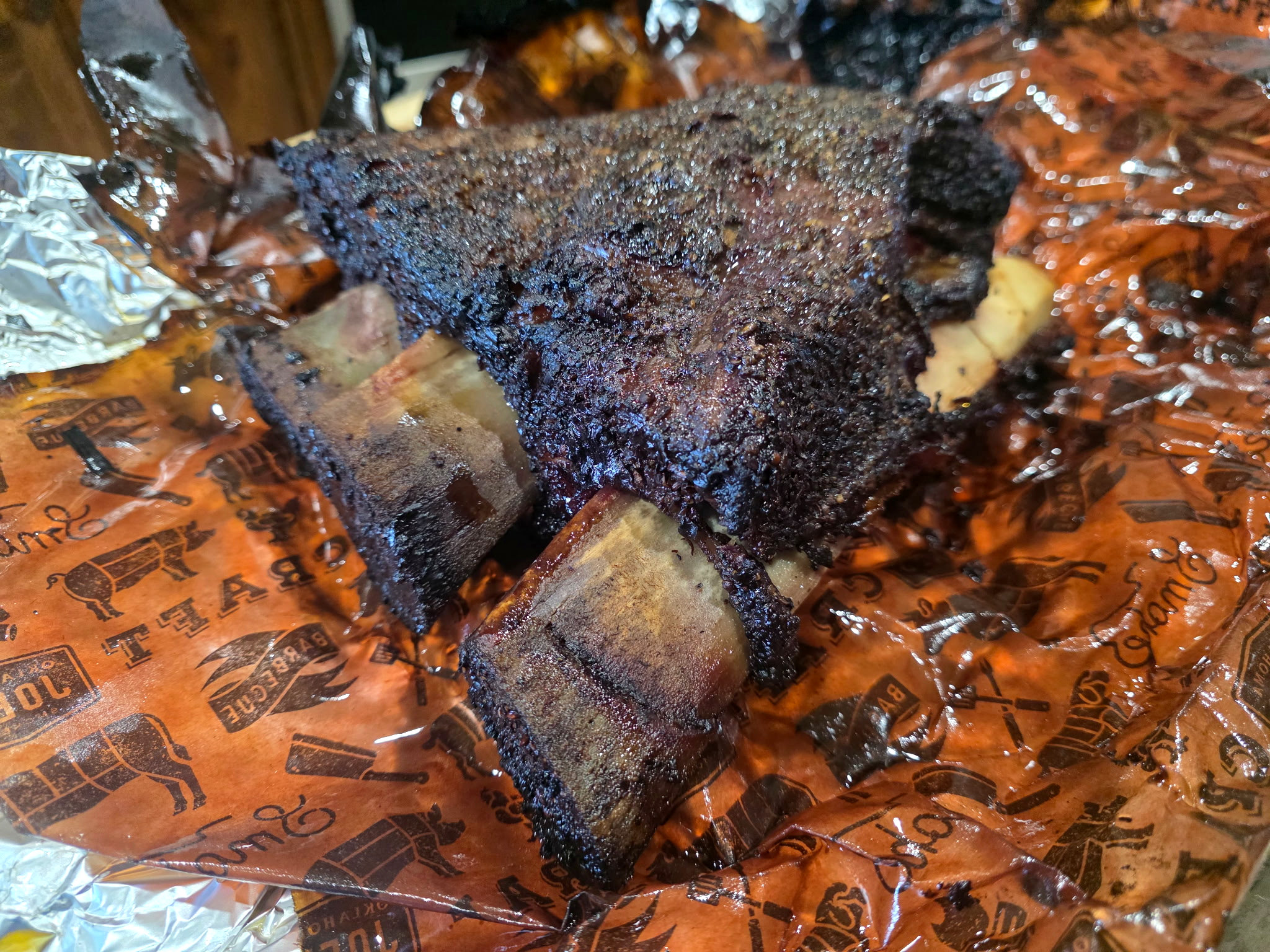 Red Cooler BBQ's three-bone rack of slow-smoked beef ribs.